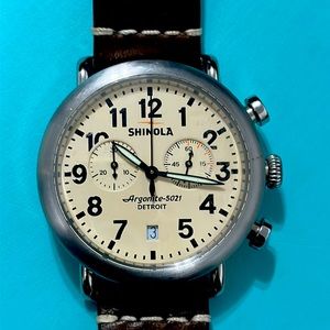 41mm Runwell Chrono, 2 sub dials, cream face, brown leather strap 115mmx20mm